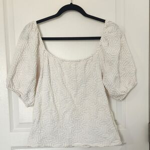 LC Lauren Conrad Textured Puff Sleeve White Top L